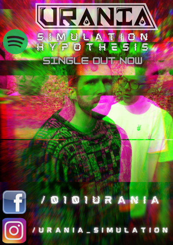 Urania Simulation Hypothesis - psychedelic colours and photo of band